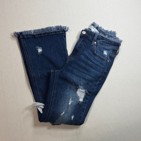 Distressed Blue Flare Jeans for Women - Picture 3 of 7